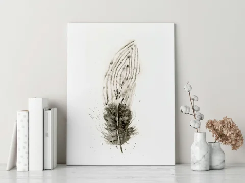 Image of a feather watercolor painting by Shayna Larsen, originals & prints available