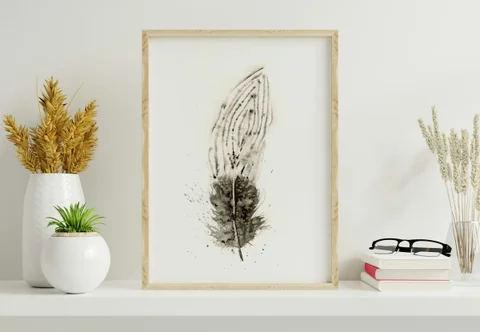 Image of a feather watercolor painting by Shayna Larsen, originals & prints available