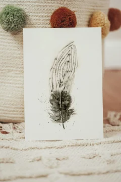 Image of a feather watercolor painting by Shayna Larsen, originals & prints available