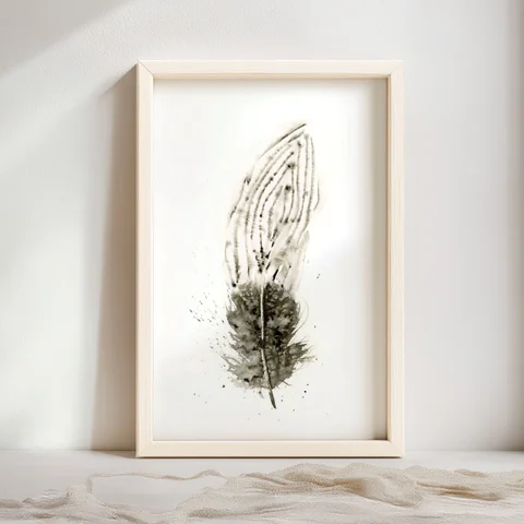 Image of a feather watercolor painting by Shayna Larsen, originals & prints available