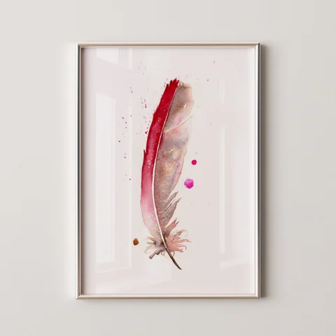 Image of a feather watercolor painting by Shayna Larsen, originals & prints available