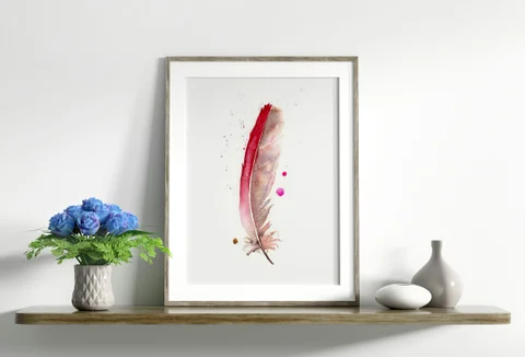 Image of a feather watercolor painting by Shayna Larsen, originals & prints available