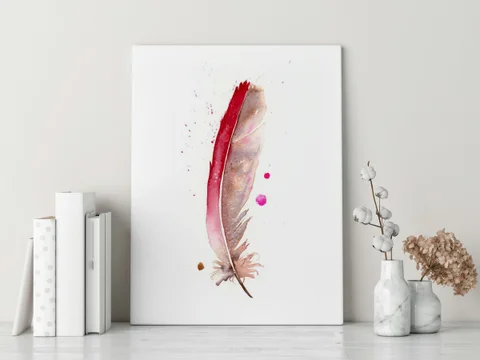 Image of a feather watercolor painting by Shayna Larsen, originals & prints available
