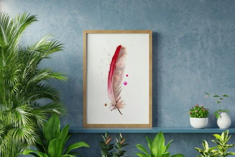 Image of a feather watercolor painting by Shayna Larsen, originals & prints available