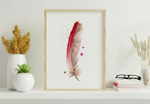 Image of a feather watercolor painting by Shayna Larsen, originals & prints available