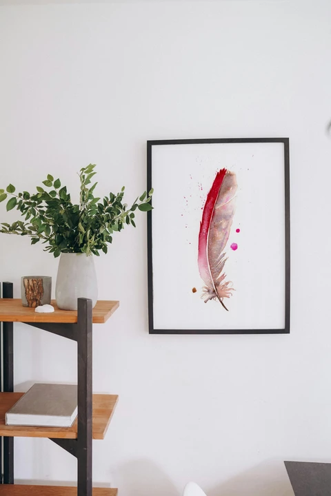 Image of a feather watercolor painting by Shayna Larsen, originals & prints available