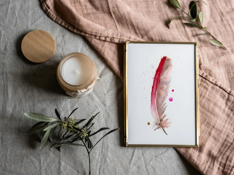 Image of a feather watercolor painting by Shayna Larsen, originals & prints available