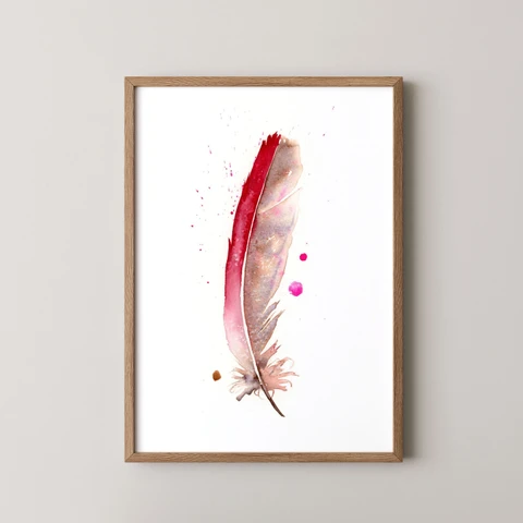 Image of a feather watercolor painting by Shayna Larsen, originals & prints available