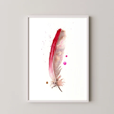 Image of a feather watercolor painting by Shayna Larsen, originals & prints available