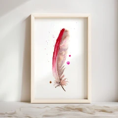 Image of a feather watercolor painting by Shayna Larsen, originals & prints available