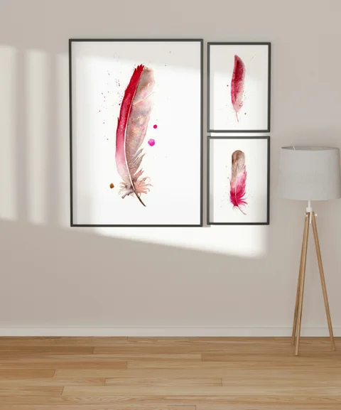 Image of a feather watercolor painting by Shayna Larsen, originals & prints available