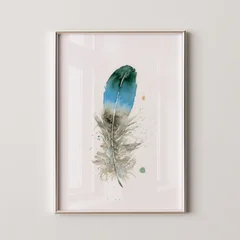 Image of a feather watercolor painting by Shayna Larsen, originals & prints available