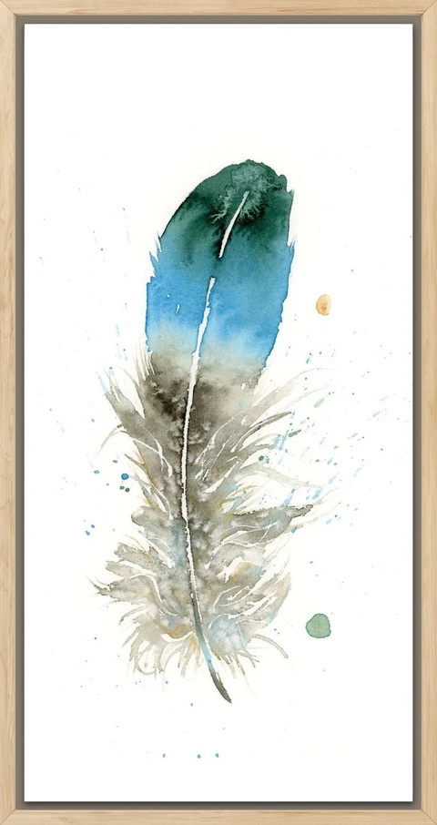 Image of a feather watercolor painting by Shayna Larsen, originals & prints available