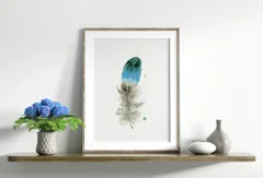 Image of a feather watercolor painting by Shayna Larsen, originals & prints available