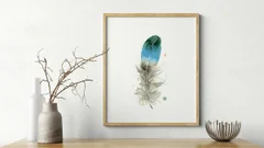 Image of a feather watercolor painting by Shayna Larsen, originals & prints available