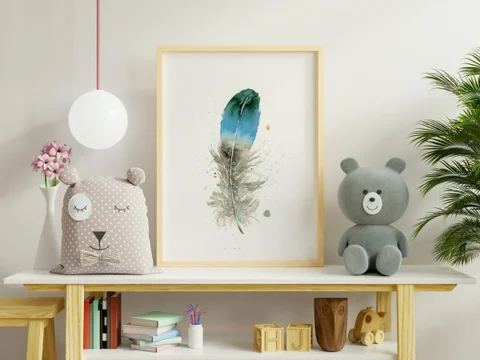 Image of a feather watercolor painting by Shayna Larsen, originals & prints available