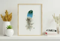 Image of a feather watercolor painting by Shayna Larsen, originals & prints available