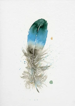 Image of a feather watercolor painting by Shayna Larsen, originals & prints available