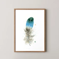Image of a feather watercolor painting by Shayna Larsen, originals & prints available