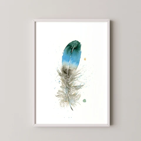 Image of a feather watercolor painting by Shayna Larsen, originals & prints available