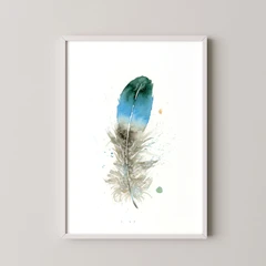 Image of a feather watercolor painting by Shayna Larsen, originals & prints available