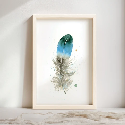 Image of a feather watercolor painting by Shayna Larsen, originals & prints available