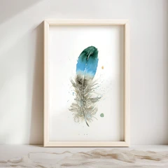 Image of a feather watercolor painting by Shayna Larsen, originals & prints available