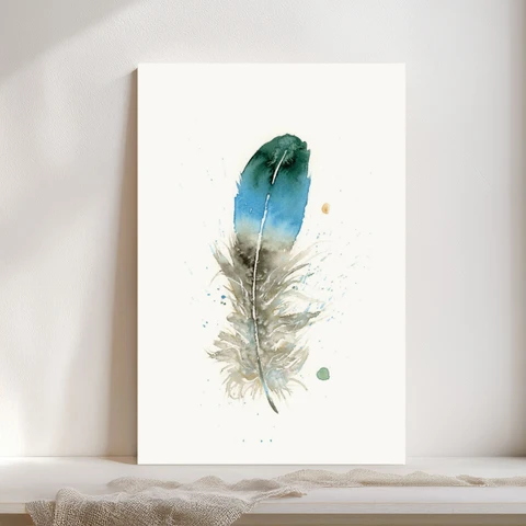 Image of a feather watercolor painting by Shayna Larsen, originals & prints available
