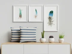 Image of a feather watercolor painting by Shayna Larsen, originals & prints available