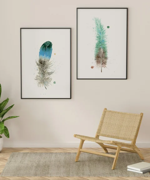 Image of a feather watercolor painting by Shayna Larsen, originals & prints available