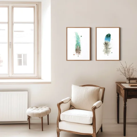 Image of a feather watercolor painting by Shayna Larsen, originals & prints available