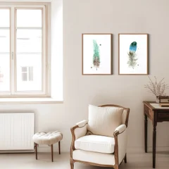 Image of a feather watercolor painting by Shayna Larsen, originals & prints available