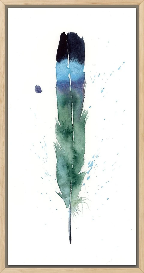 Image of a feather watercolor painting by Shayna Larsen, originals & prints available