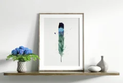 Image of a feather watercolor painting by Shayna Larsen, originals & prints available
