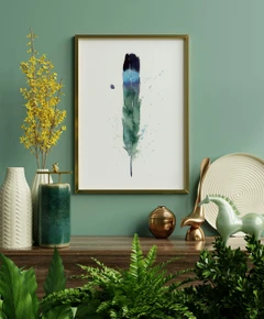 Image of a feather watercolor painting by Shayna Larsen, originals & prints available