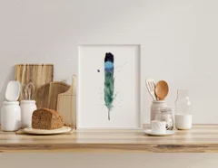 Image of a feather watercolor painting by Shayna Larsen, originals & prints available