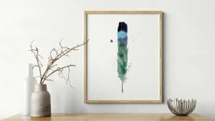 Image of a feather watercolor painting by Shayna Larsen, originals & prints available