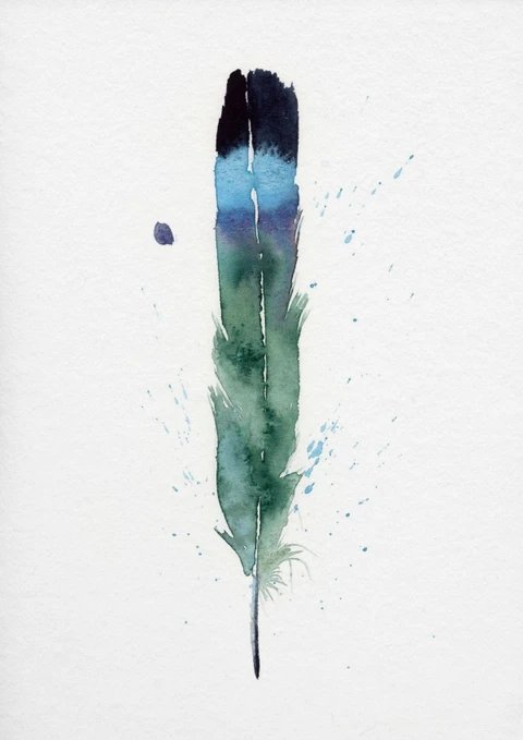 Image of a feather watercolor painting by Shayna Larsen, originals & prints available