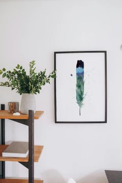 Image of a feather watercolor painting by Shayna Larsen, originals & prints available