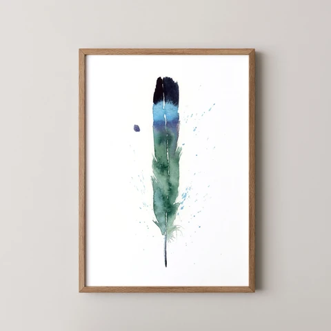 Image of a feather watercolor painting by Shayna Larsen, originals & prints available