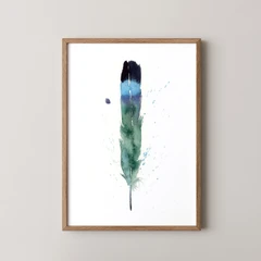 Image of a feather watercolor painting by Shayna Larsen, originals & prints available