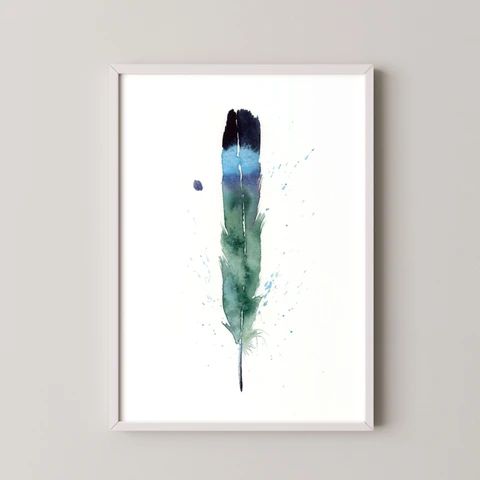 Image of a feather watercolor painting by Shayna Larsen, originals & prints available