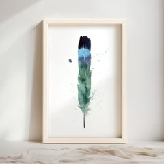 Image of a feather watercolor painting by Shayna Larsen, originals & prints available