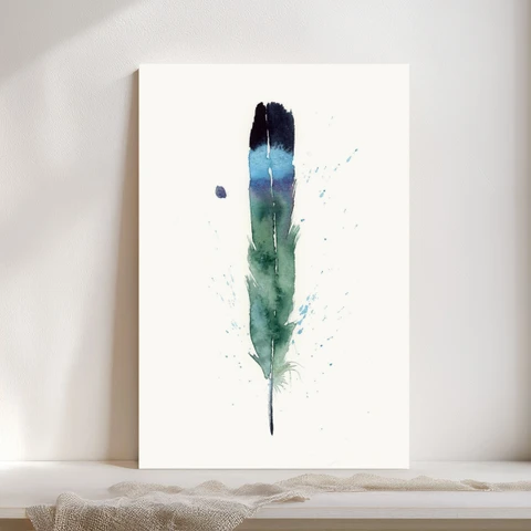 Image of a feather watercolor painting by Shayna Larsen, originals & prints available