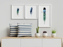 Image of a feather watercolor painting by Shayna Larsen, originals & prints available