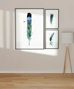 Image of a feather watercolor painting by Shayna Larsen, originals & prints available