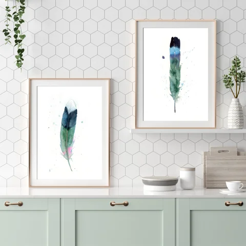 Image of a feather watercolor painting by Shayna Larsen, originals & prints available