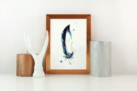 Image of a feather watercolor painting by Shayna Larsen, originals & prints available