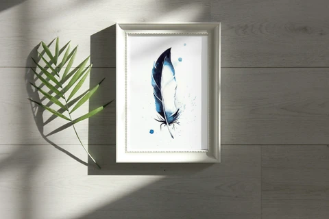 Image of a feather watercolor painting by Shayna Larsen, originals & prints available