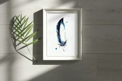 Image of a feather watercolor painting by Shayna Larsen, originals & prints available